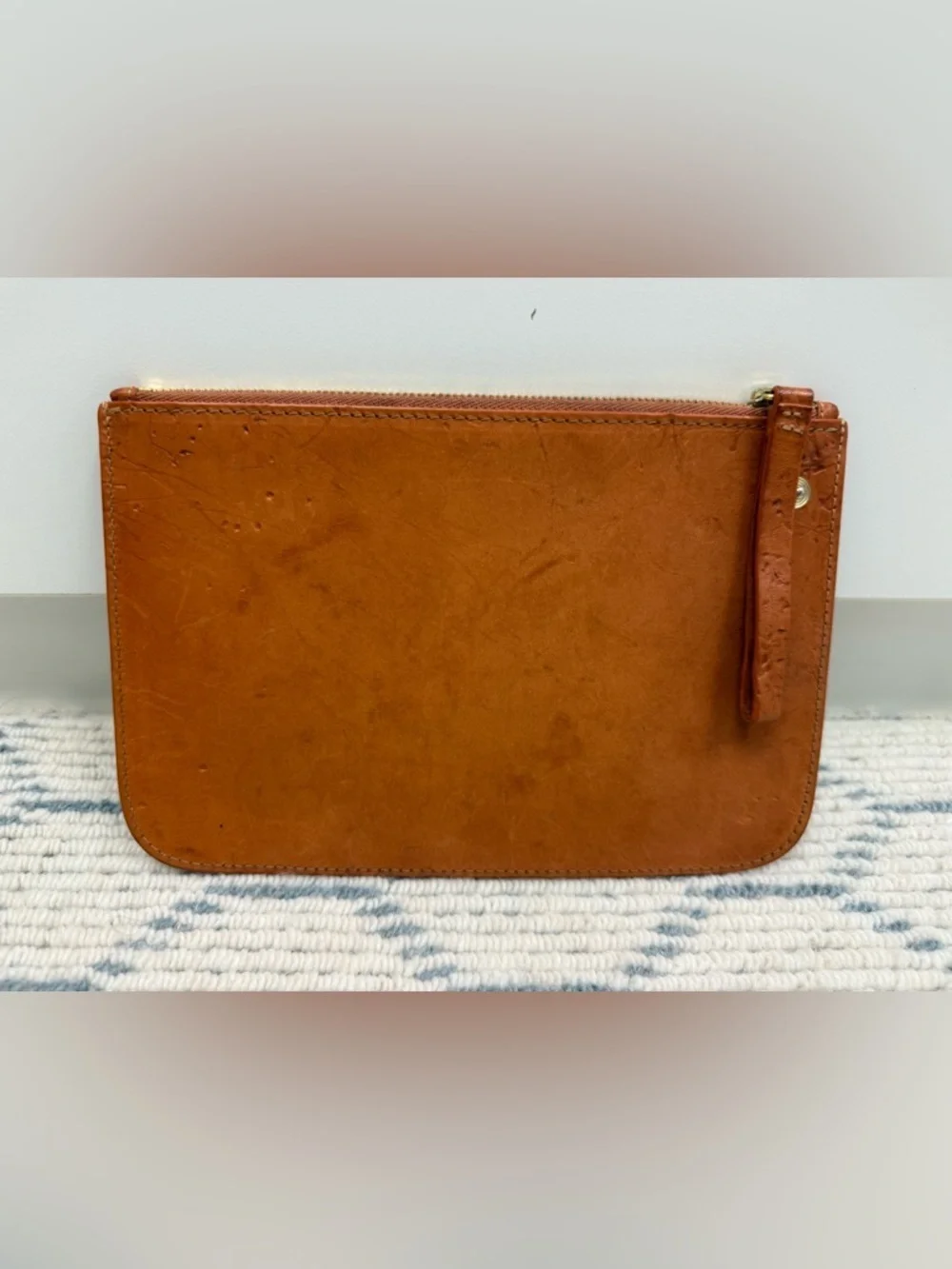 MANSUR GAVRIEL Minimalist Sleek Unisex Brown Leather Top-Zip Clutch W/ Wristlet